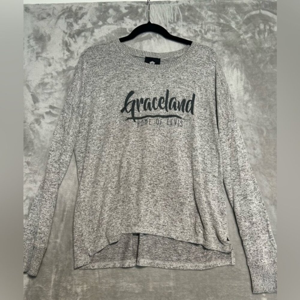 Graceland Elvis Presley Long Sleeve Top Women’s Grey Cozy